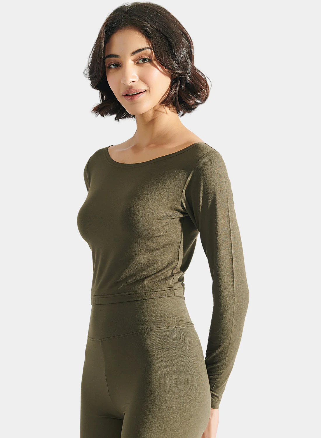 Aero Long Sleeve Crop Tee Military Femme - Image 6