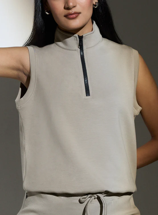 Aeroclouds Sleeveless Half Zipper Retreat Pullover Beige - Image 3