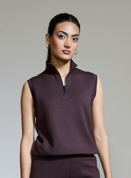 Aeroclouds Sleeveless Half Zipper Retreat Pullover Espresso - Image 4
